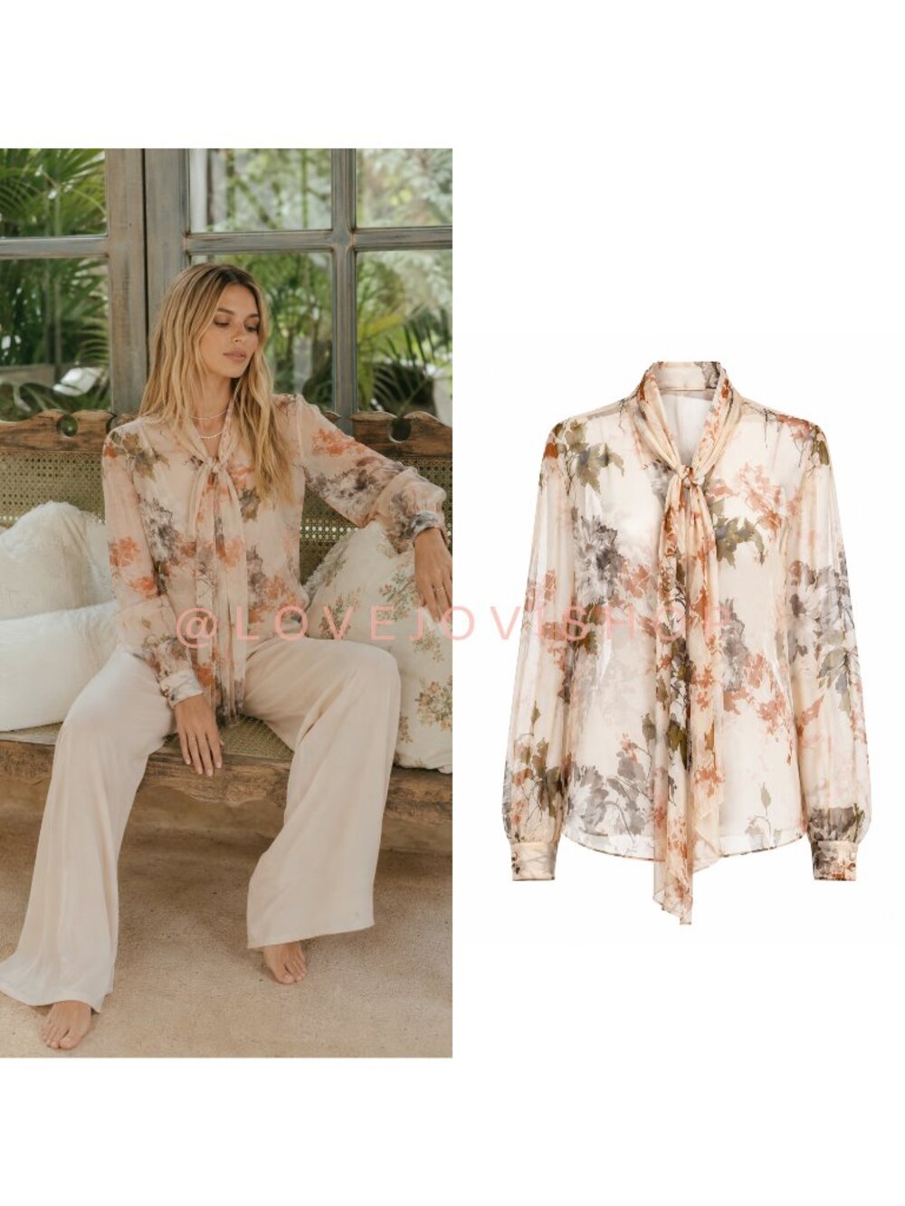 Feminine | Dana Buchman Floral Silk Sheer V Neck Neck Tie Pleated | Romantic 18